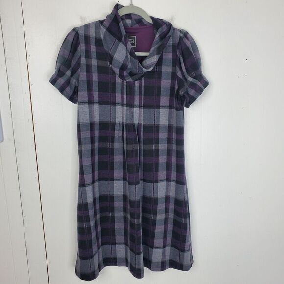 Womens Plaid Dress Puff Sleeve Cowl Neck Pleated Academia Twee Preppy WOmens SP - Picture 1 of 11
